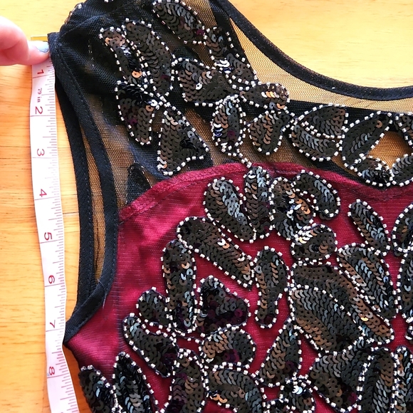 1920s Flapper Style Beaded Maxi Dress Black & Burgandy Prom Gatsby Dress size 4 - Picture 17 of 17